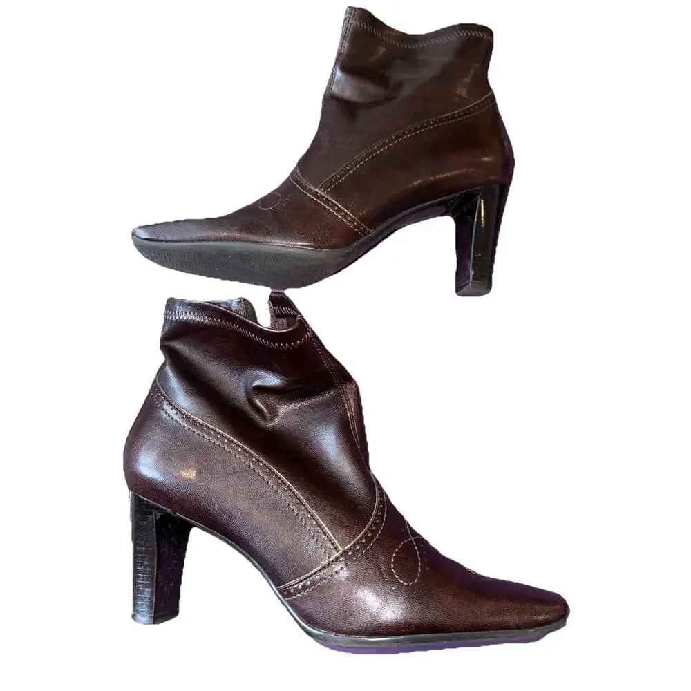 Franco Sarto Women’s Brown L-Jumble Zip Up Pull On Ankle Boots (9M)